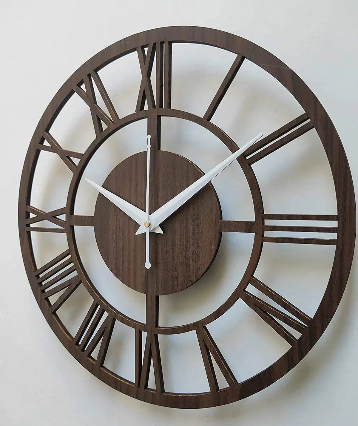 Round Roman Wooden Clock, Wood Carving MDF Design - ArtyCraftz