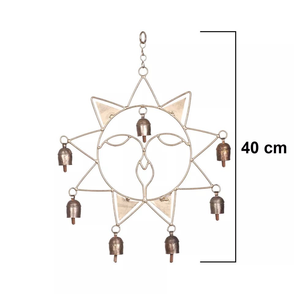 Rustic 6 Metal Bells Sun Design Windchime - ArtyCraftz