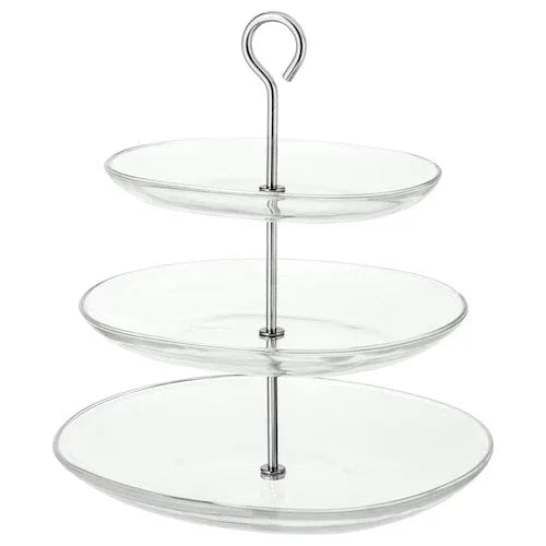 Serving stand, three tiers, clear glass/stainless steel - ArtyCraftz