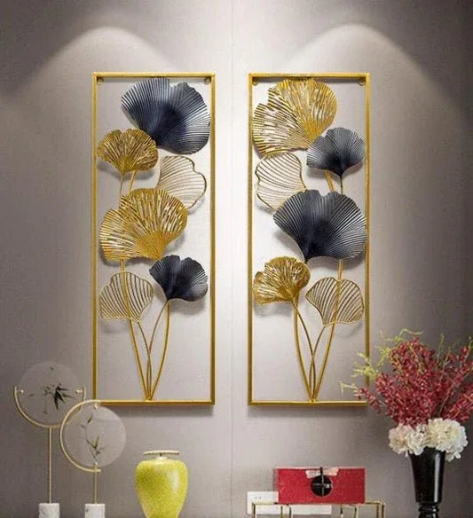 Set of 2 Leaves Design Wall Hanging Metal Art Frame 13*36 Inches - ArtyCraftz