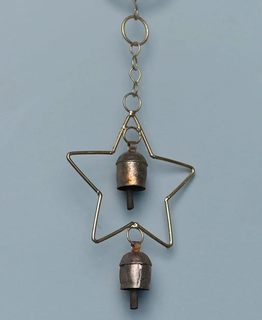 Star Shaped with 2 Cow bell Kutch Copper Wind Chime - ArtyCraftz