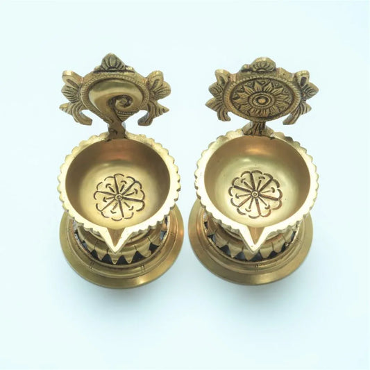 Traditional Brass Shanku Chakra Puja Lamp - ArtyCraftz