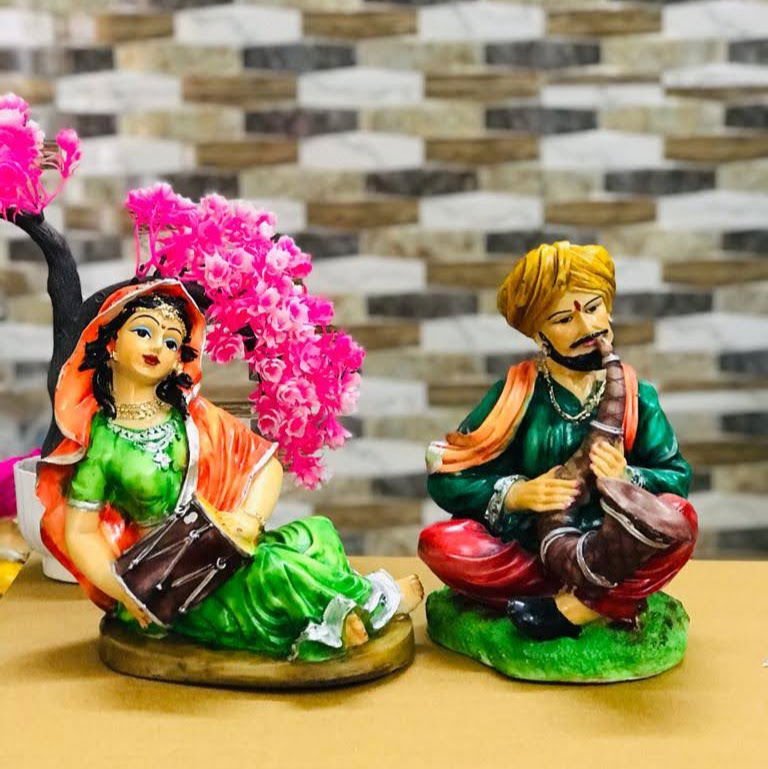 Traditional Rajasthani Cultural Love Couple Figurine Statue - ArtyCraftz
