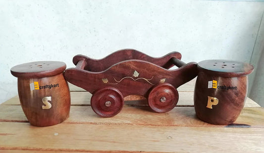 Trolley Shaped Dining Table Salt and Pepper Set with Stand - ArtyCraftz
