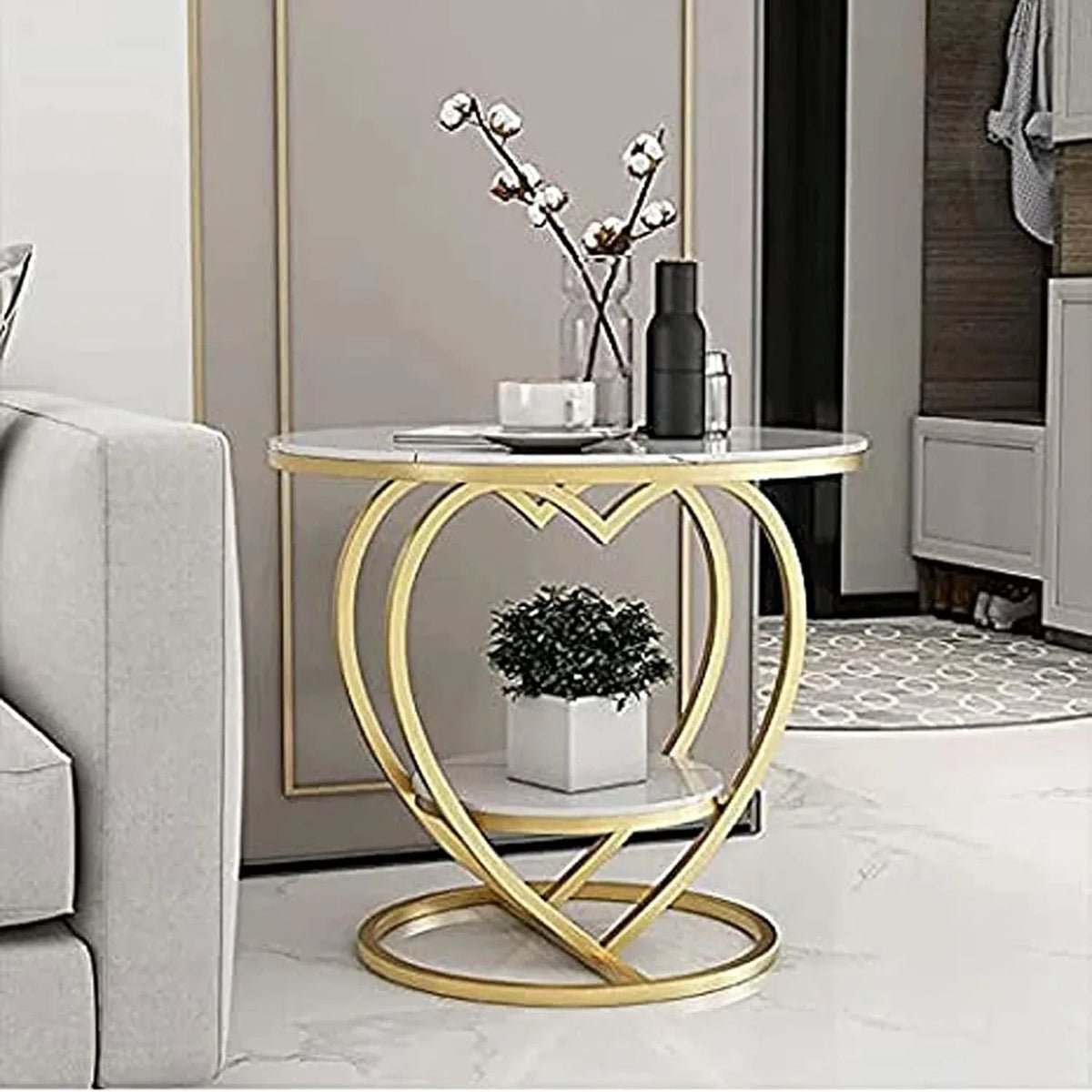 Two Tier Engineered Wood Heart Shaped Console Table - ArtyCraftz