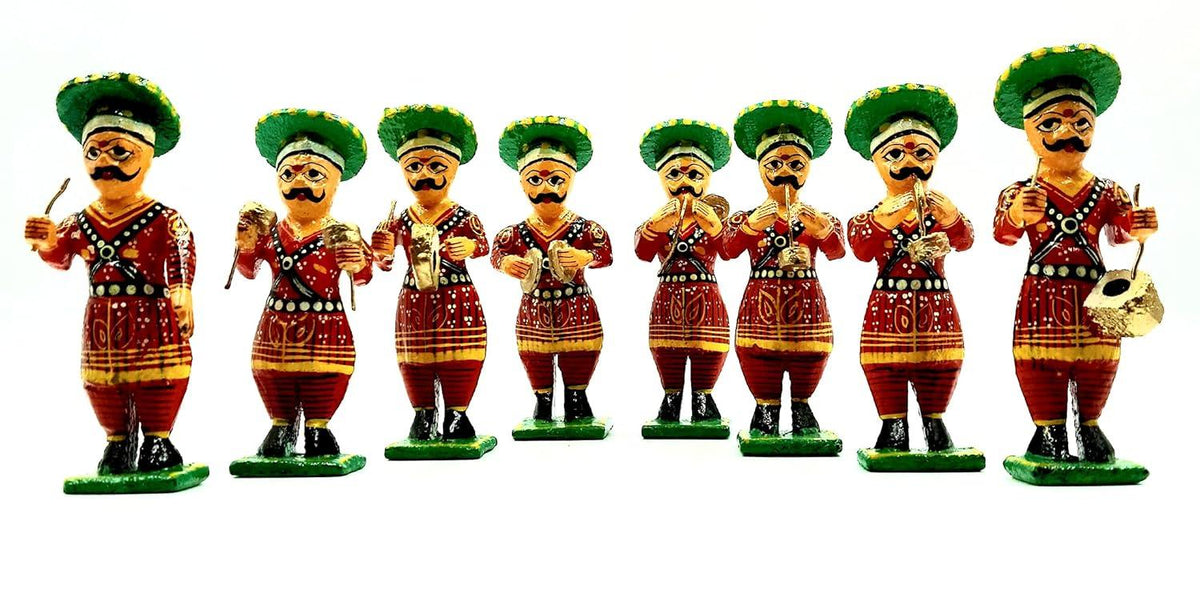Varanasi 8 wooden musician Showpiece Set - ArtyCraftz