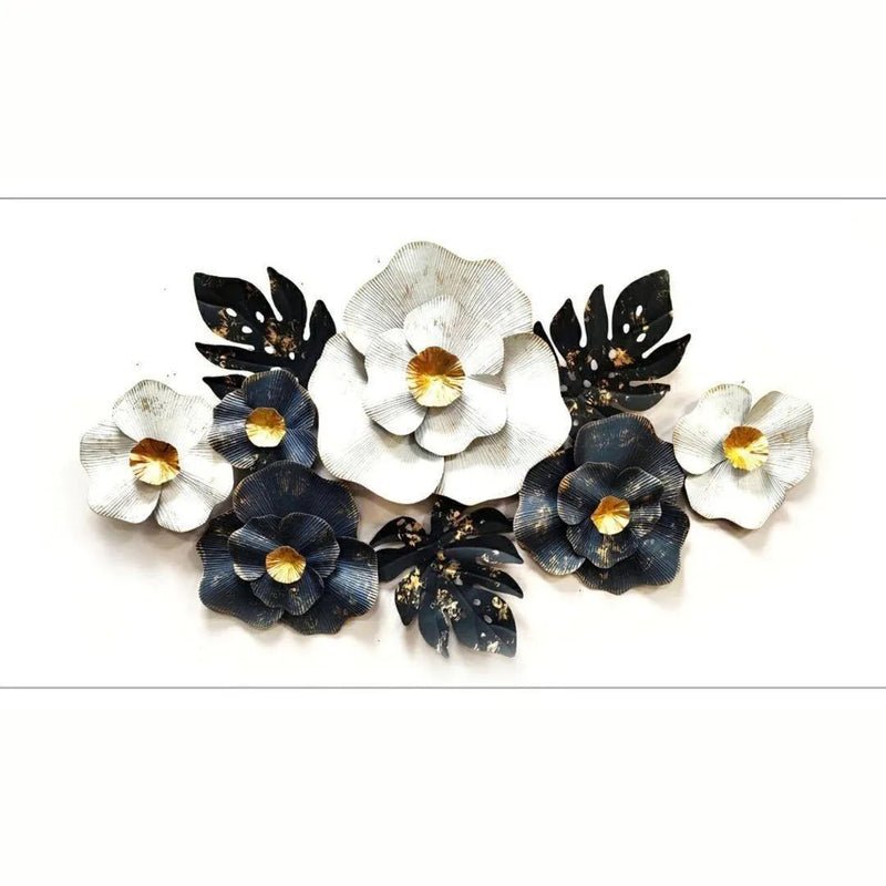 White & Dark Blue Floral Metal Wall Art - ArtyCraftz