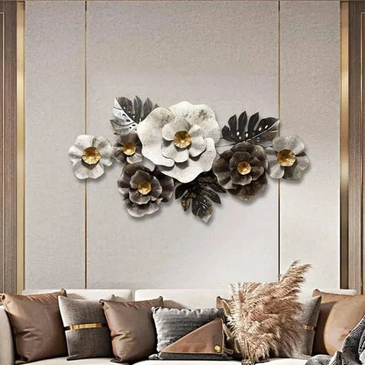 White & Dark Blue Floral Metal Wall Art - ArtyCraftz