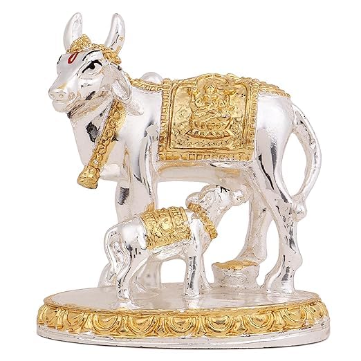 White Metal Cow and Calf Idol - ArtyCraftz