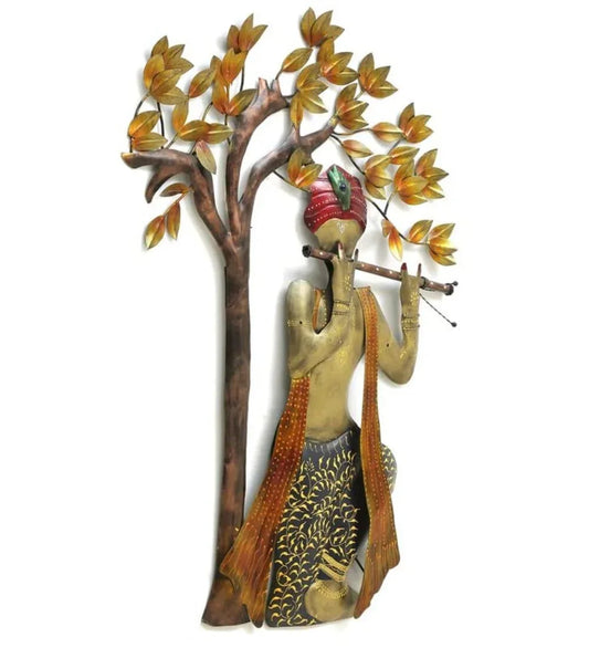 Wrought Iron Krishna Under Tree Decorative Wall Art - ArtyCraftz