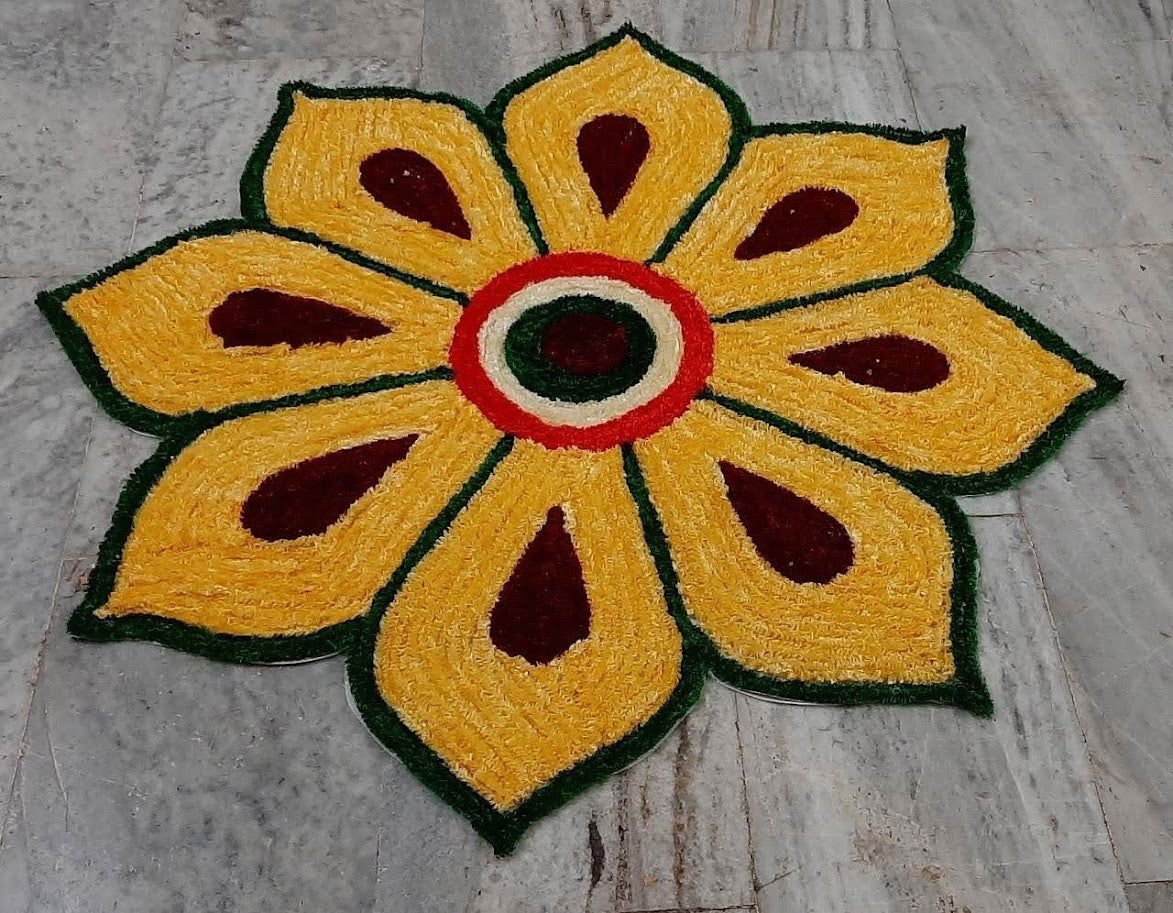 Yellow and Green Flower Design Rangoli Mat - ArtyCraftz