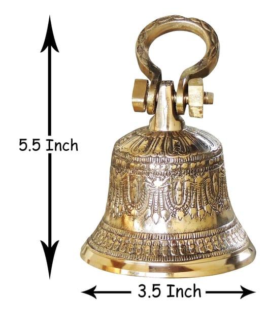 Tibetan Buddhist Style Engraved Brass Hanging Pooja Bell-ArtyCraftz.com