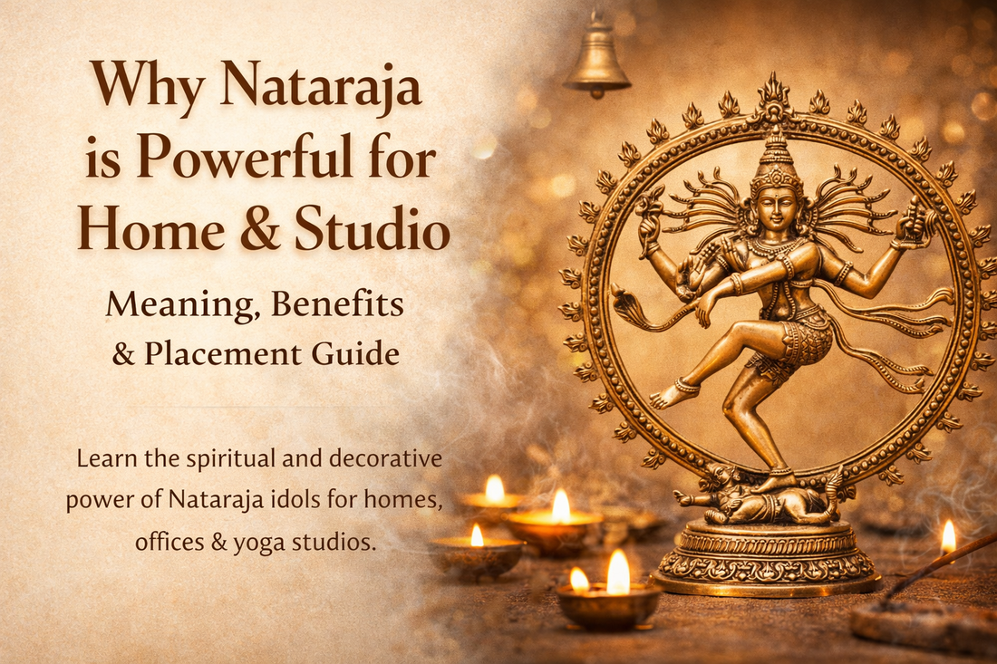 Brass Nataraja statue in serene ambiance