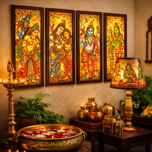 Nimmalakunta leather art wall decor with colorful Tholu Bommalata design backlit traditional Indian handcrafted artwork