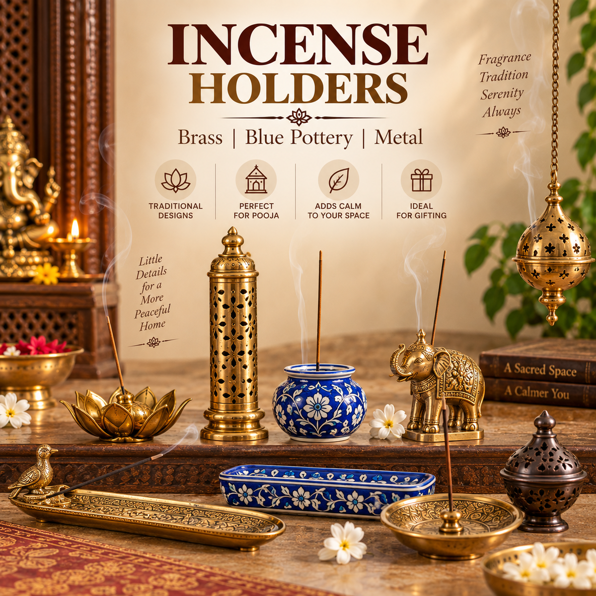 Agarbatti Holders Online - Brass, Blue Pottery & Metal Incense Holders