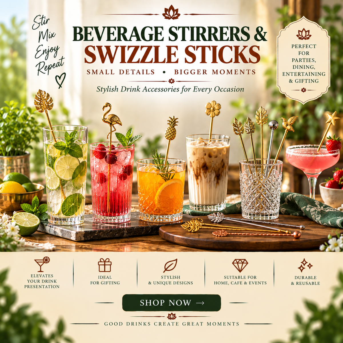 Beverage Stirrers & Swizzle Sticks Online-ArtyCraftz.com