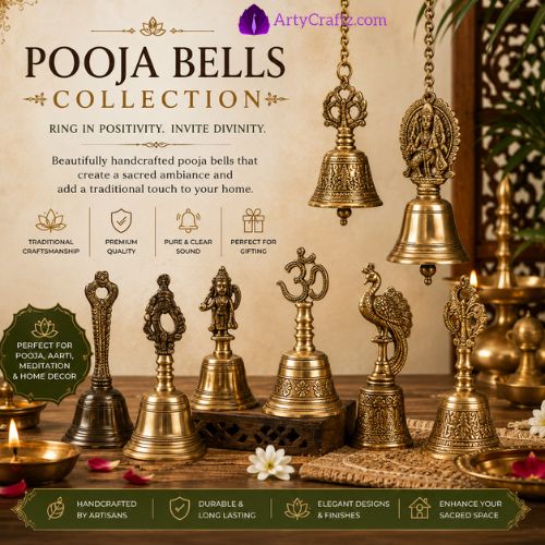 Bring a sense of peace and timeless elegance to your home with the Pooja Bells Collection at ArtyCraftz