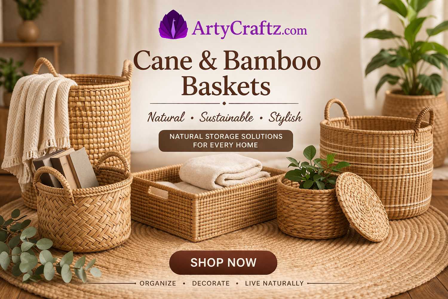 Cane & Bamboo Baskets-Natural Storage Solutions-ArtyCraftz.com