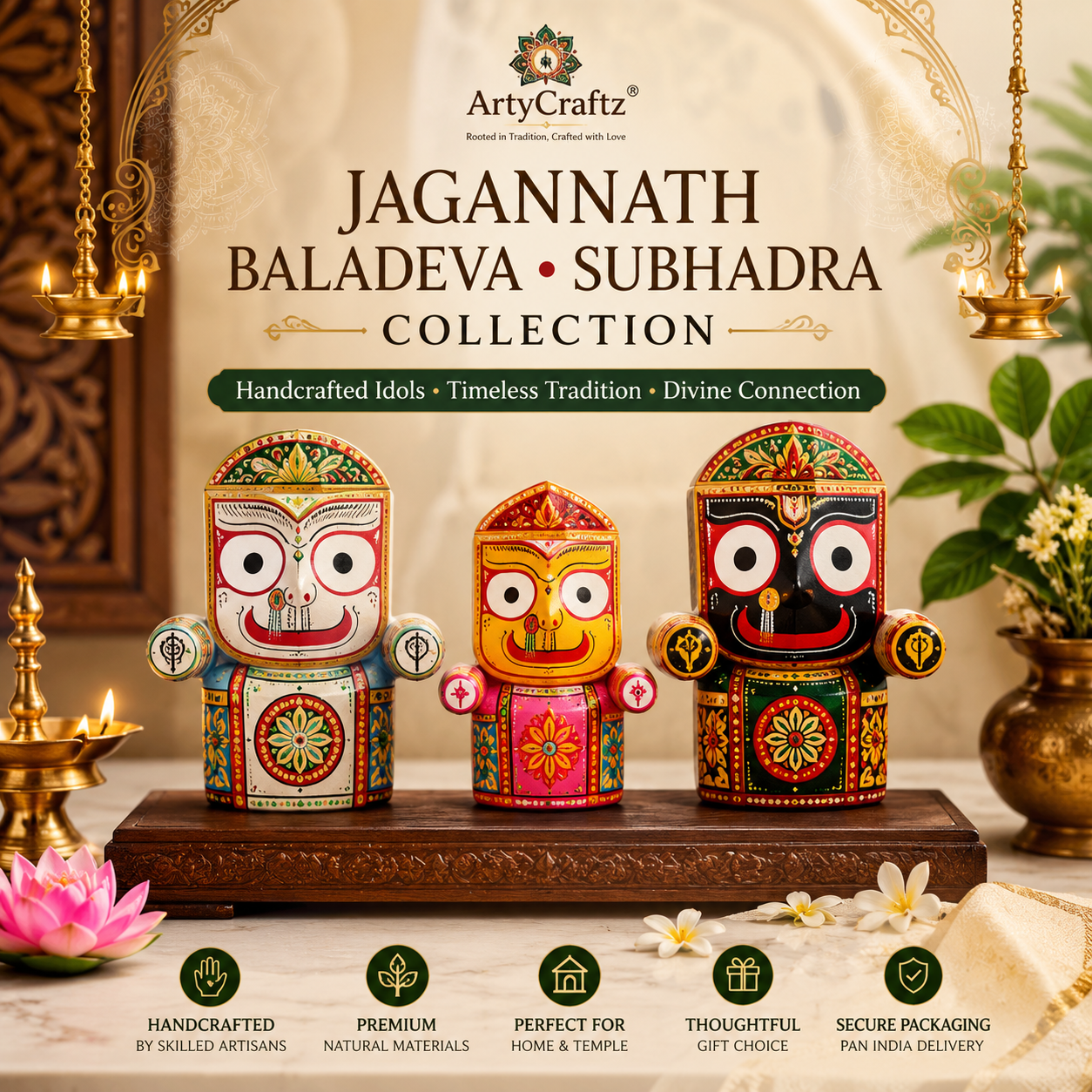 Traditional handcrafted wooden Jagannath statues-ArtyCraftz.com