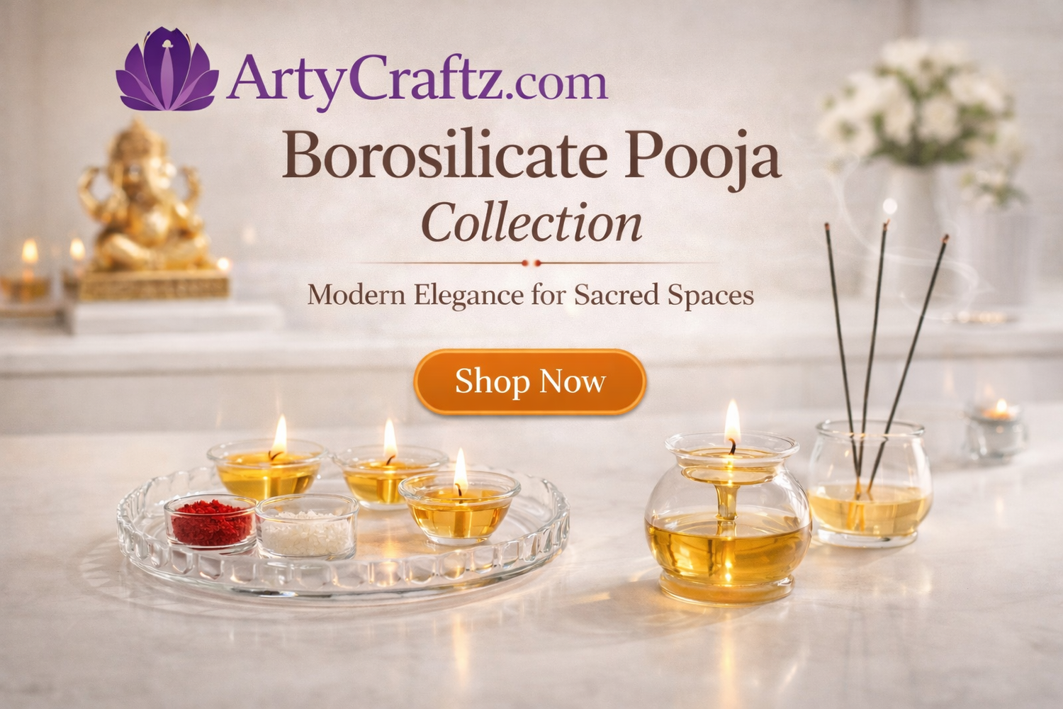 borosilicate glass pooja items modern temple India-ArtyCraftz.com