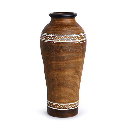 Tribal Melodies' Tapered Terracotta Vase With Warli Hand-Painting
