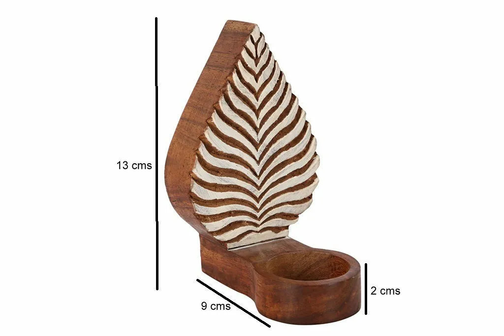 Engraved Leafy Table Cum Wall Wooden Tealight Holder