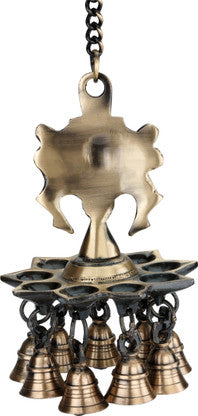Chakra brass hanging lamp with 9 wicks and bells for pooja-ArtyCraftz.com
