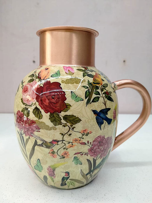 Pure Copper Printed/Meena/Enamel Apple Jug, 100% Pure Pitcher, 1600ML/1.6Litre - ArtyCraftz.com