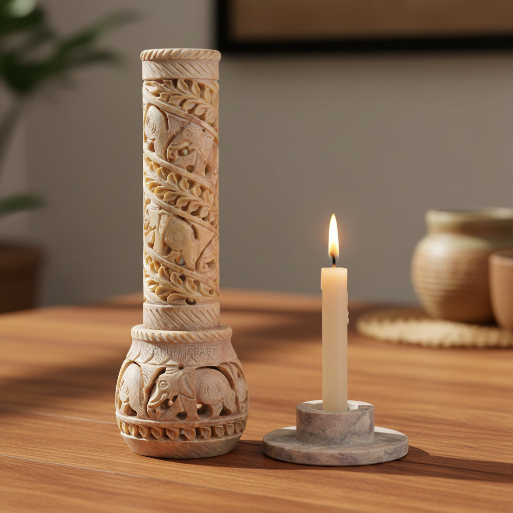 10.5 inch carved soapstone incense burner with elephant design-ArtyCraftz.com
