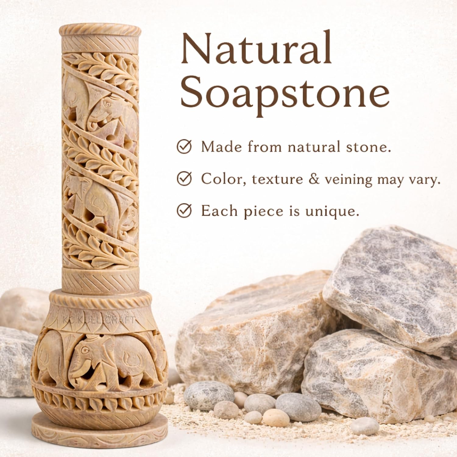10.5 inch carved soapstone incense burner with elephant design-ArtyCraftz.com