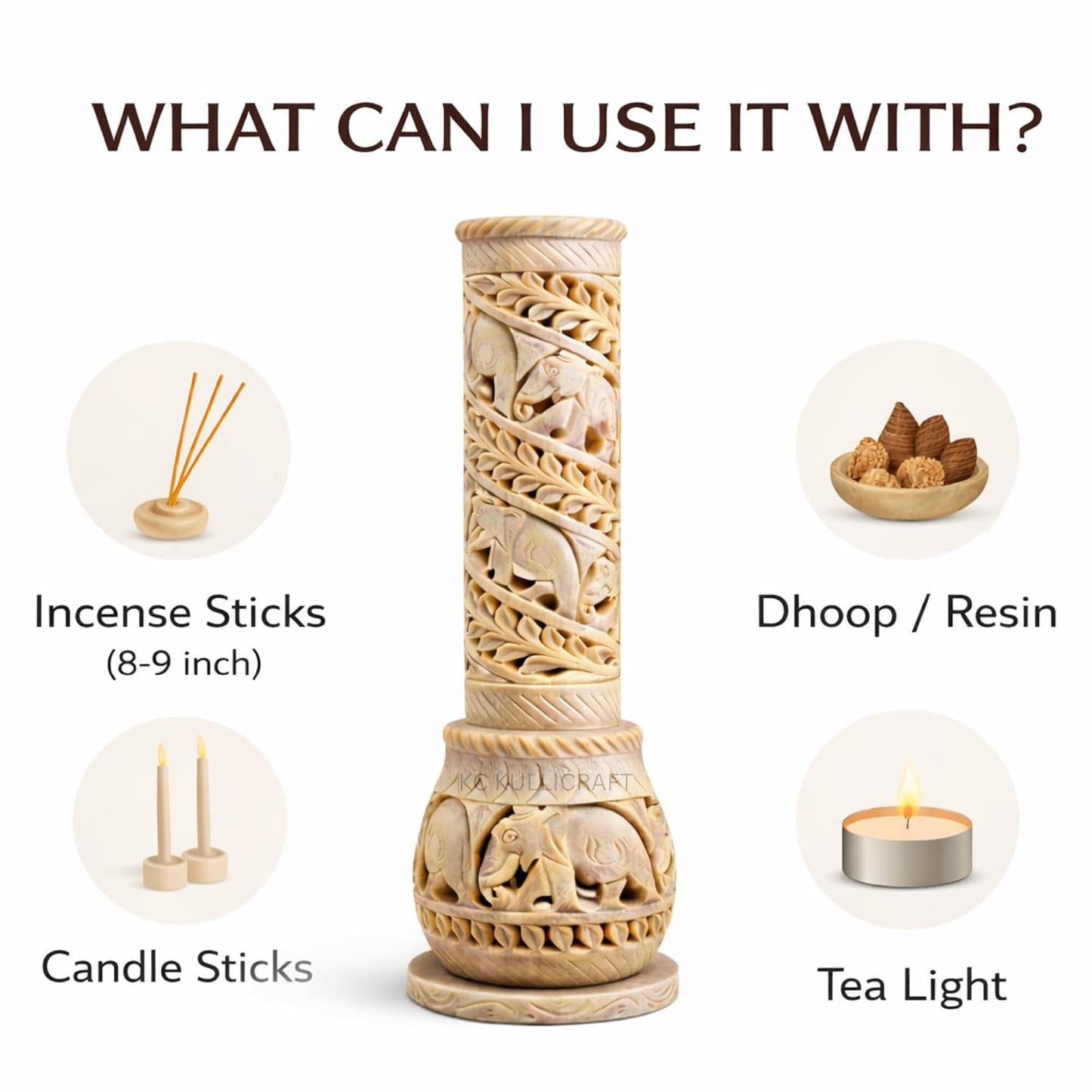10.5 inch carved soapstone incense burner with elephant design-ArtyCraftz.com