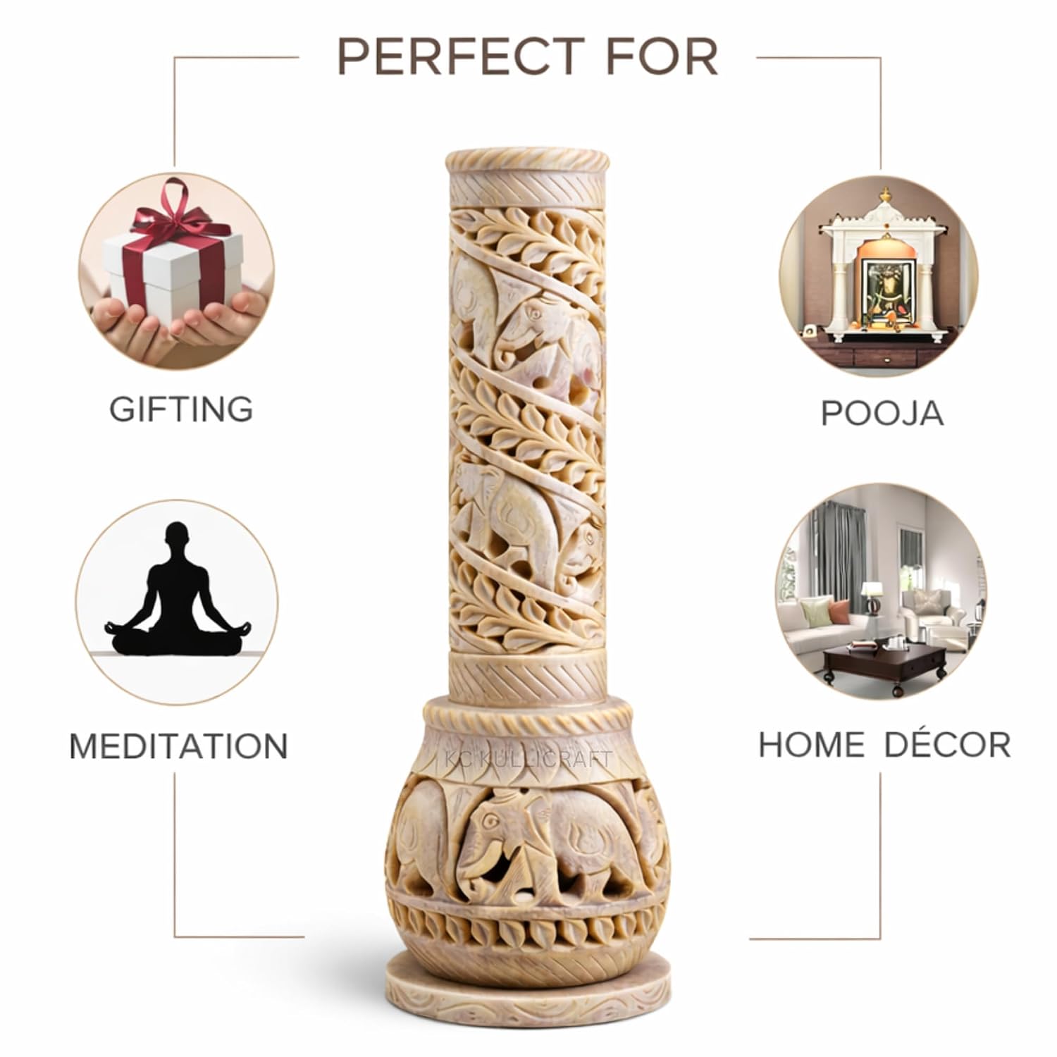 10.5 inch carved soapstone incense burner with elephant design-ArtyCraftz.com