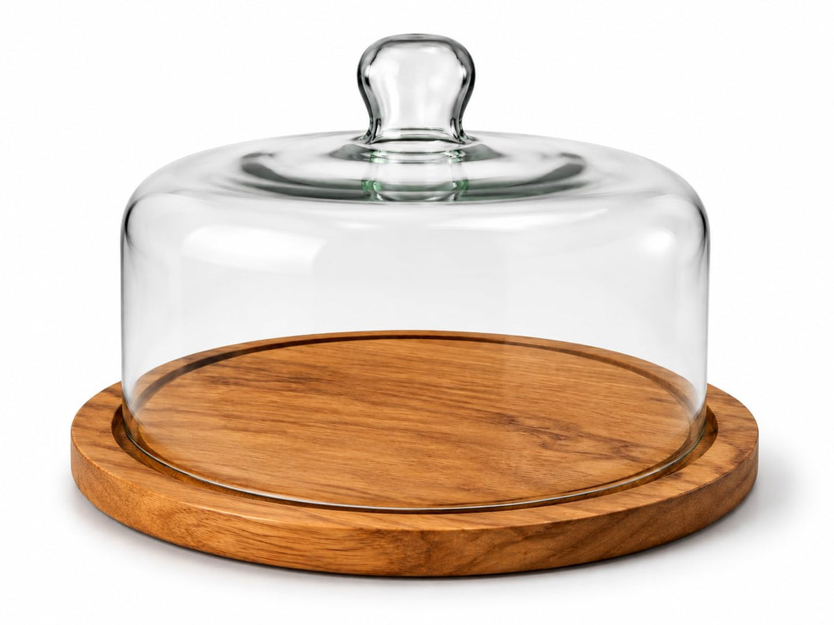 10.5 inch wooden cake stand with clear glass lid for dessert display-artycraftz.com