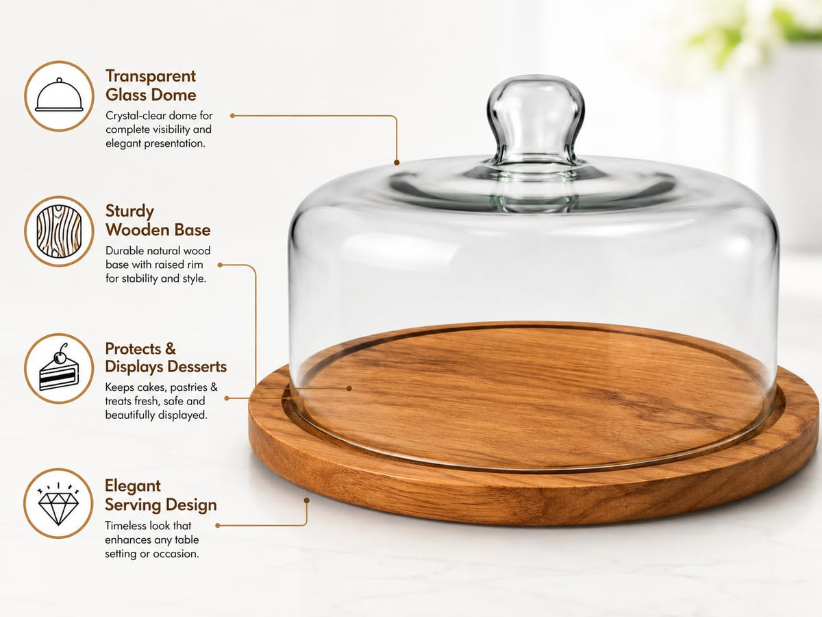 10.5 inch wooden cake stand with clear glass lid for dessert display-artycraftz.com