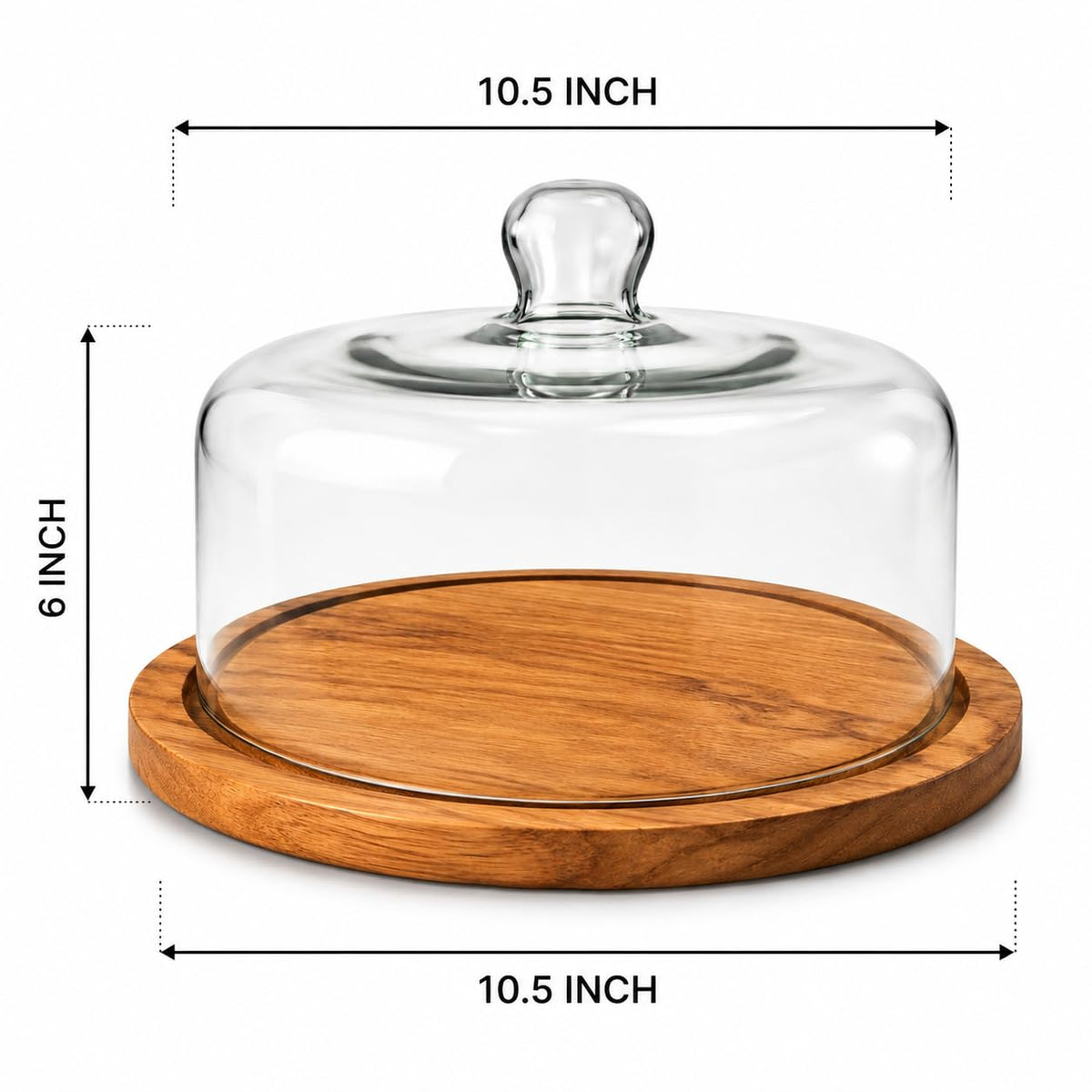 10.5 inch wooden cake stand with clear glass lid for dessert display-artycraftz.com