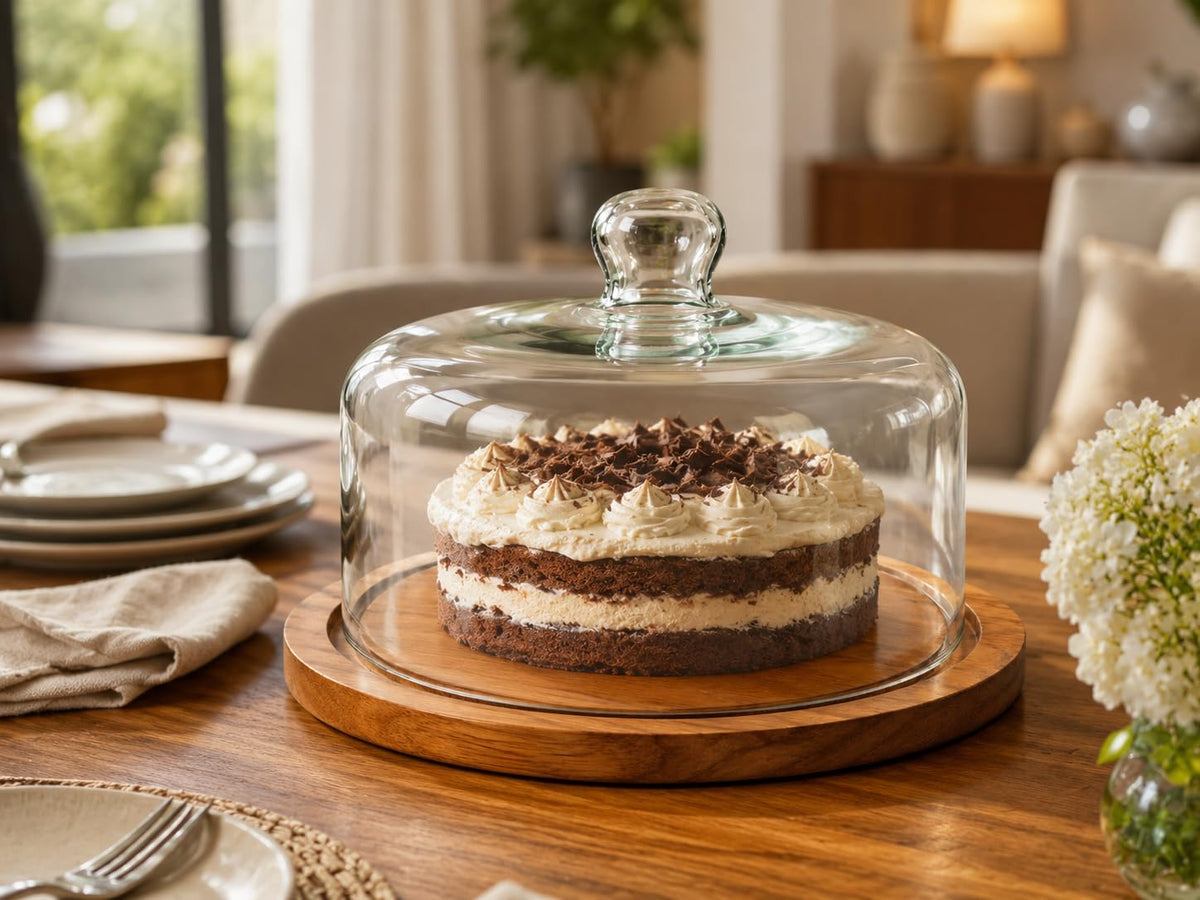 10.5 inch wooden cake stand with clear glass lid for dessert display-artycraftz.com