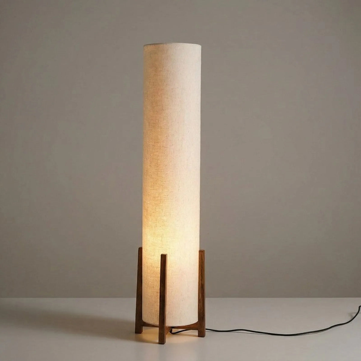 100 cm wooden floor lamp with cylindrical fabric shade-artycraftz.com