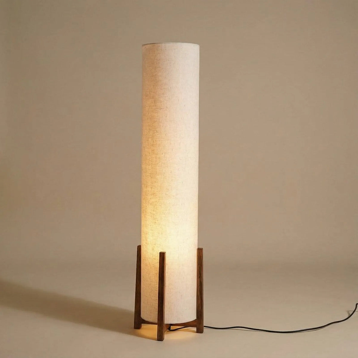 100 cm wooden floor lamp with cylindrical fabric shade-artycraftz.com