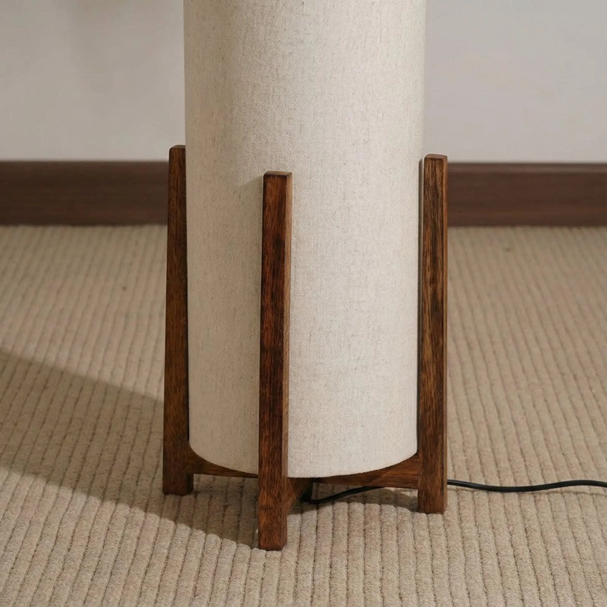 100 cm wooden floor lamp with cylindrical fabric shade-artycraftz.com