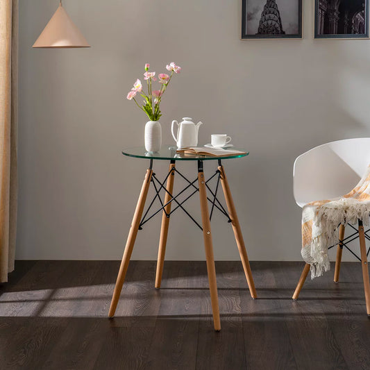 Wooden Legs Dining Tables with Glass Top