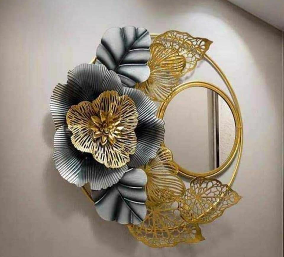 Luxury Floral Metal Wall Mirror with Gold Frame - ArtyCraftz.com