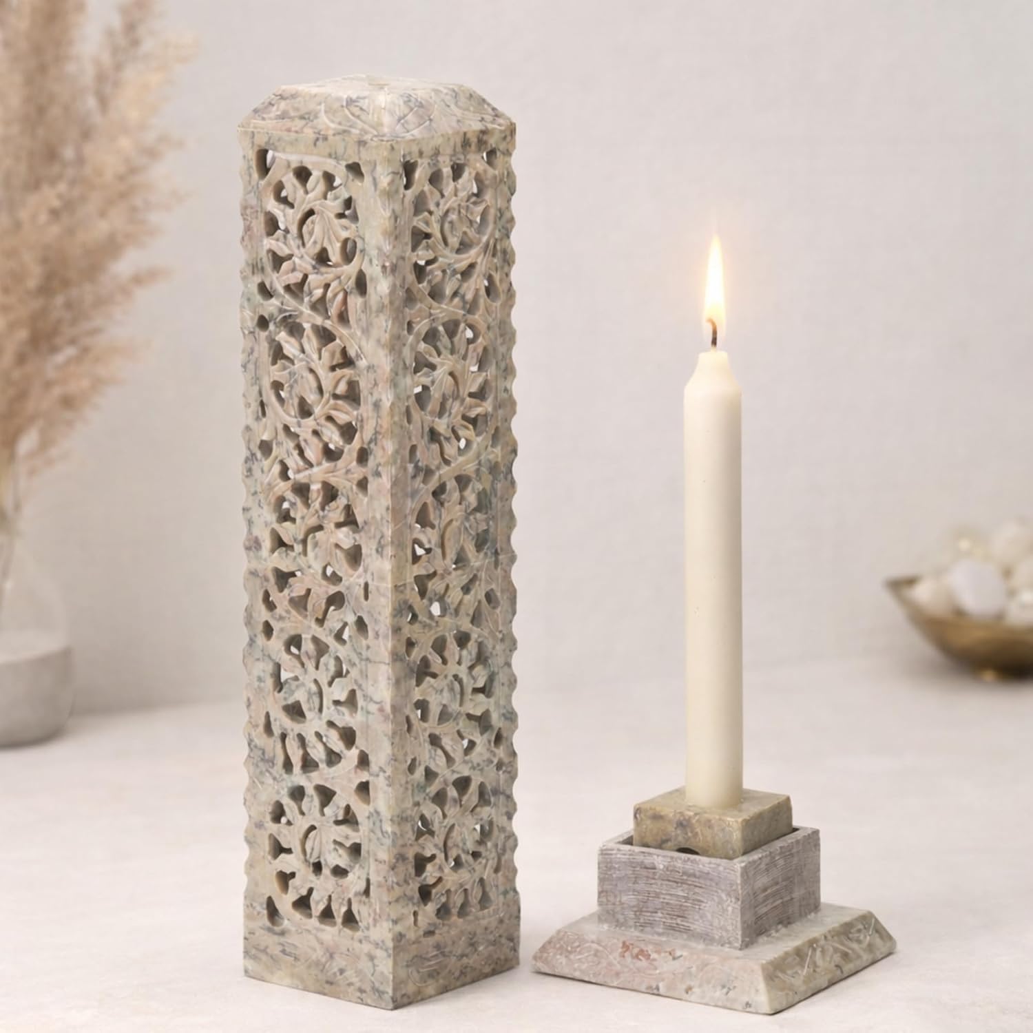 11 inch marble soapstone incense burner with carved desig-ArtyCraftz.com
