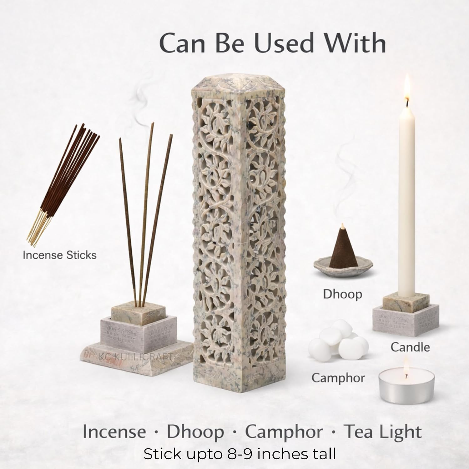 11 inch marble soapstone incense burner with carved desig-ArtyCraftz.com