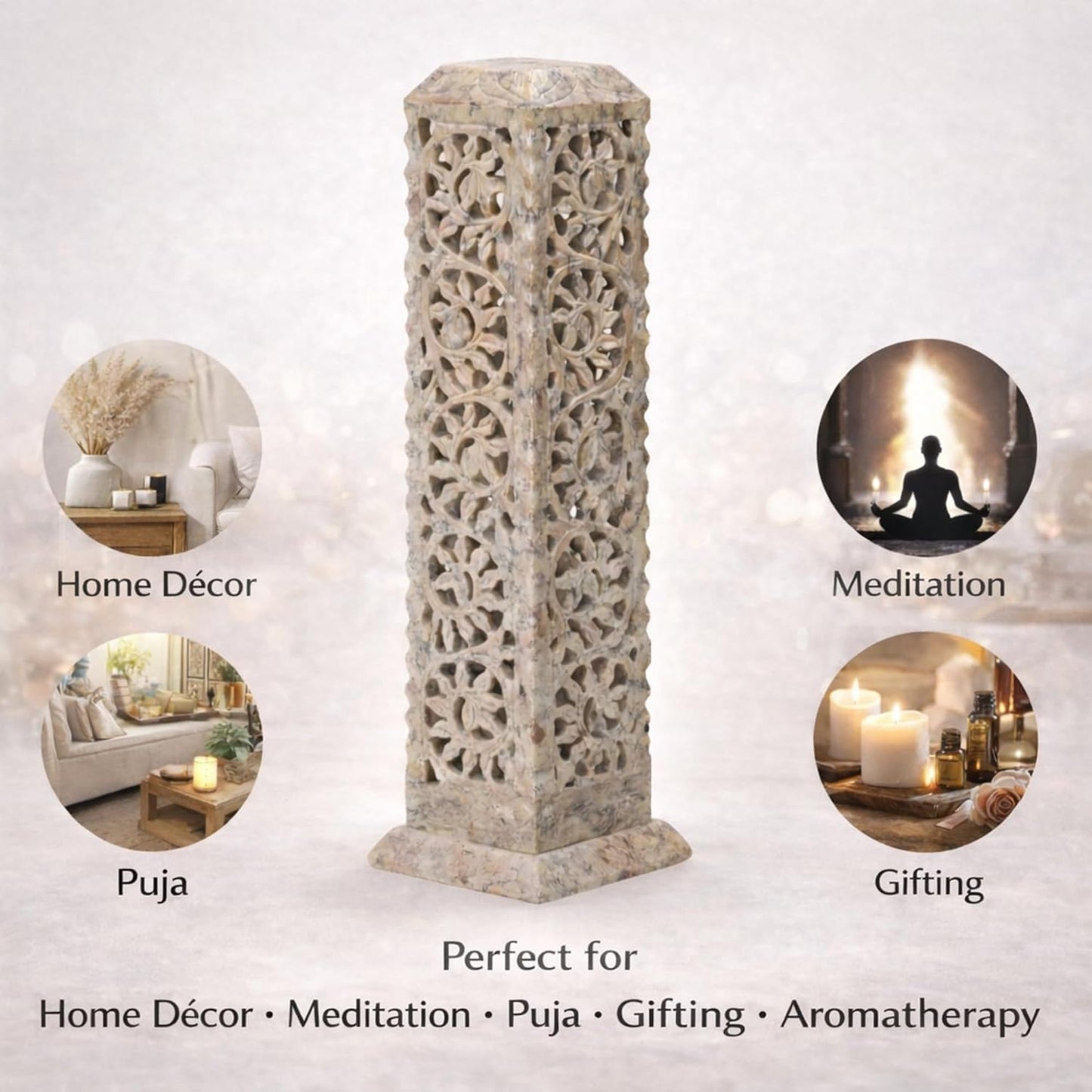 11 inch marble soapstone incense burner with carved desig-ArtyCraftz.com