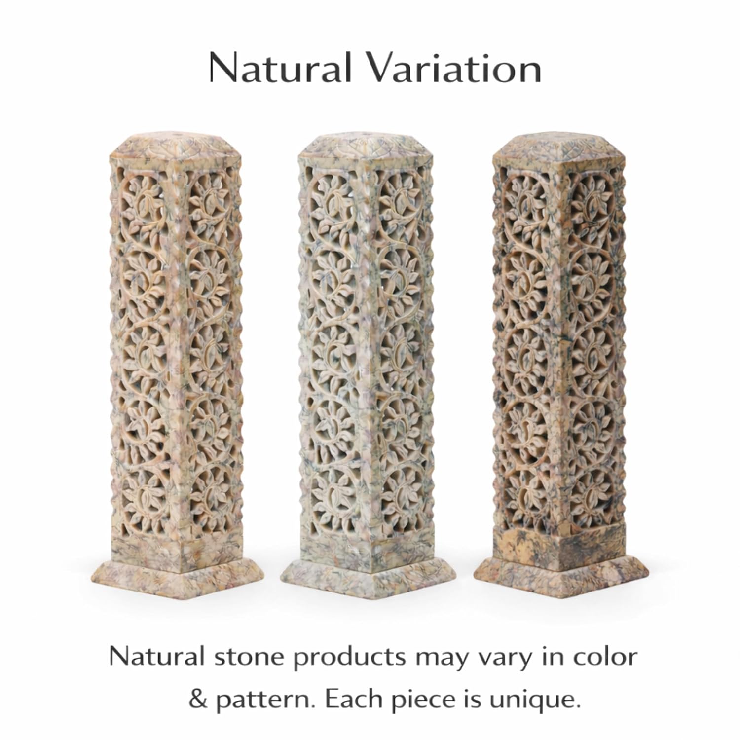 11 inch marble soapstone incense burner with carved desig-ArtyCraftz.com