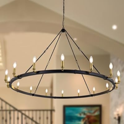 12-Light Black Gold Wagon Wheel Chandelier - ArtyCraftz.com