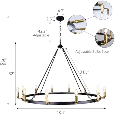 12-Light Black Gold Wagon Wheel Chandelier - ArtyCraftz.com