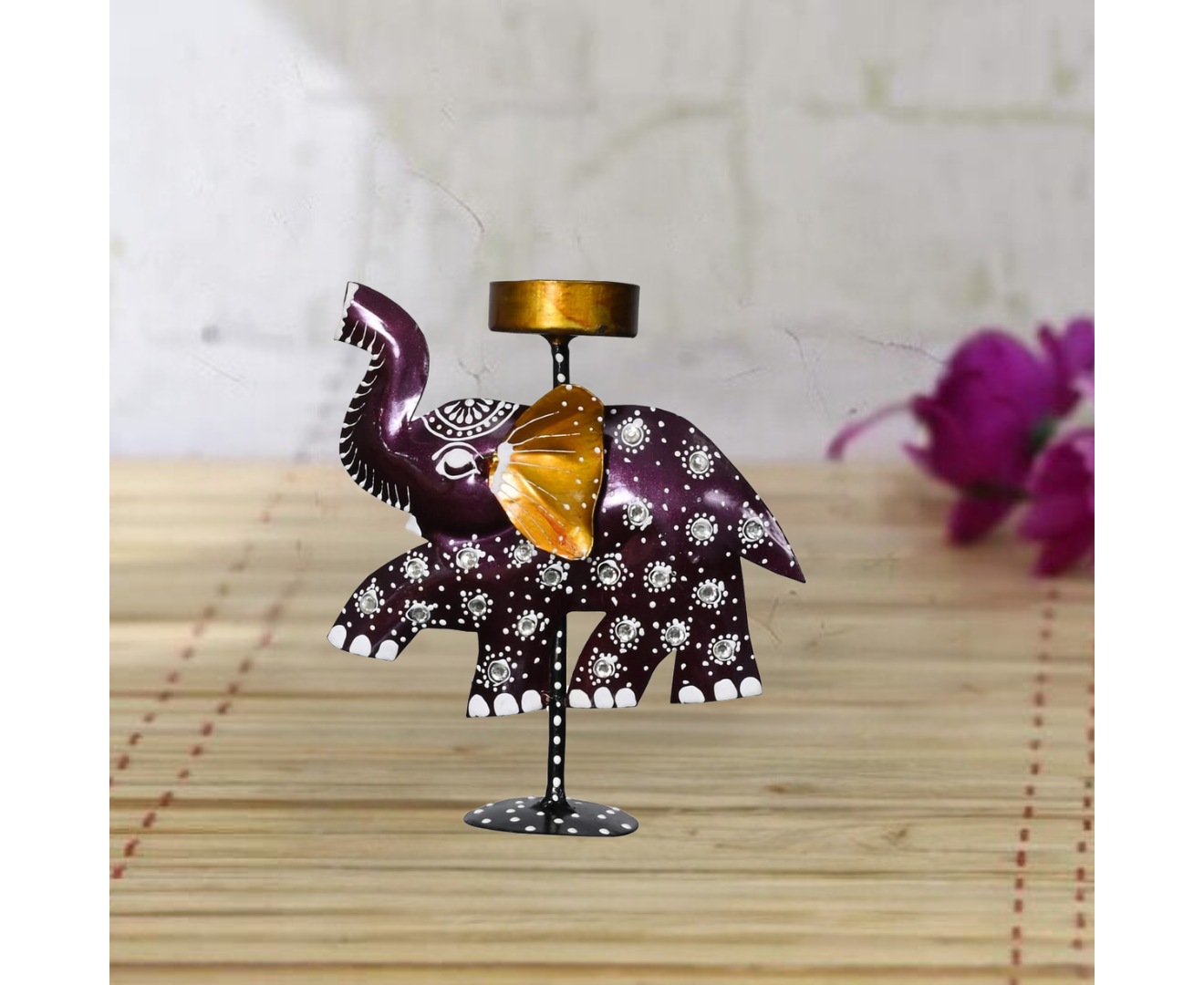 Iron Elephant Tealight Holder Showpiece