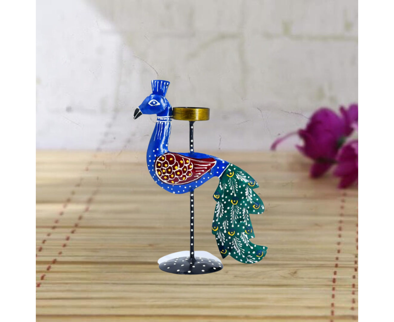 Handcrafted Peacock T Light Candle Holder Decorative Showpiece