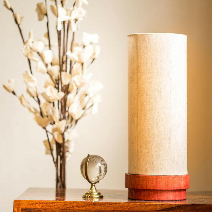 14 Inch Round Turqouise Base Mango Wood Table Lamp - ArtyCraftz.com